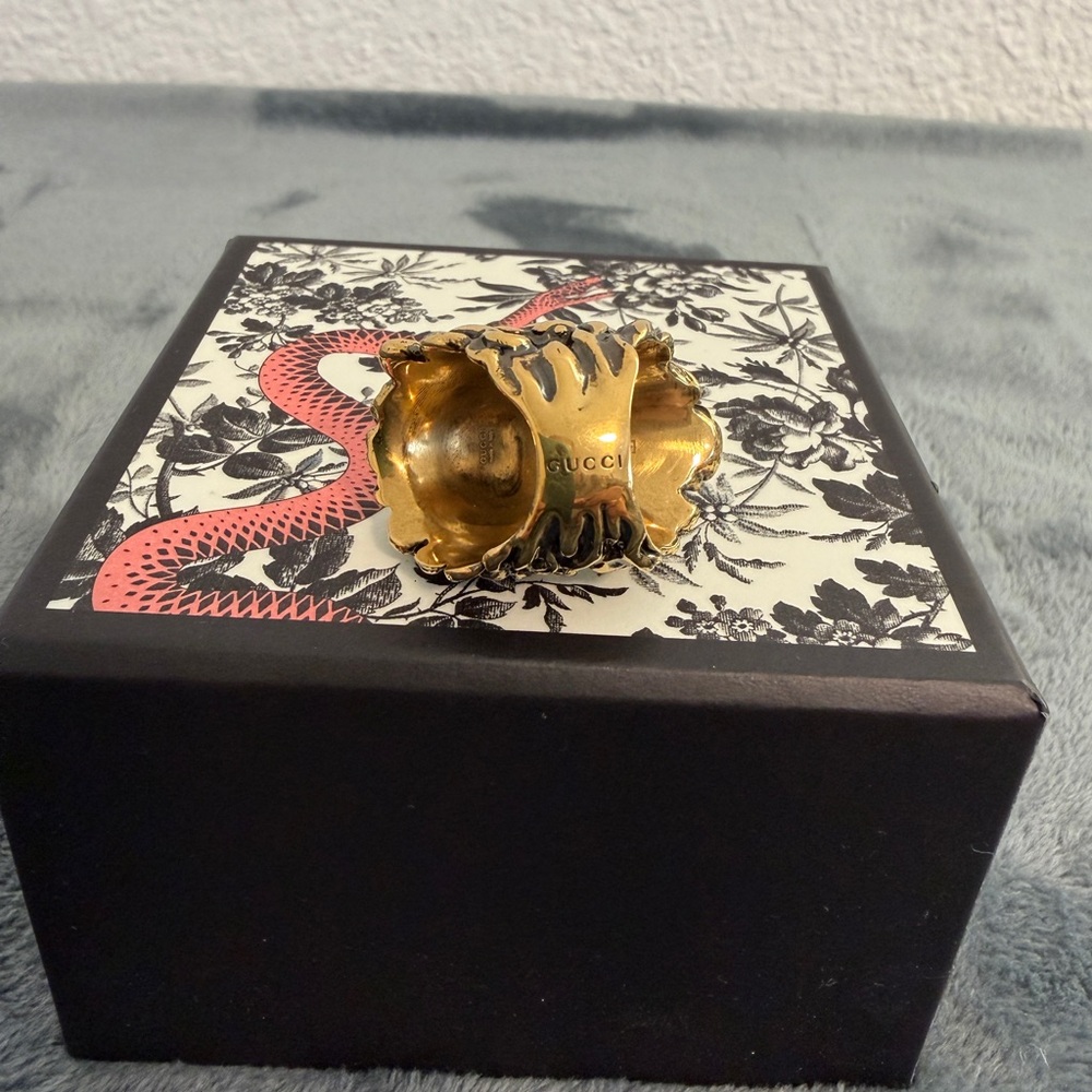 BRAND NEW Gucci Lion Head Bronze Black Crystal Ring Size 10 / X-Small / 5.25 - Picture 4 of 9